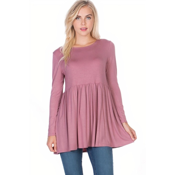 Zenana Outfitters Tops - ZENANA Dusty Rose Babydoll Top